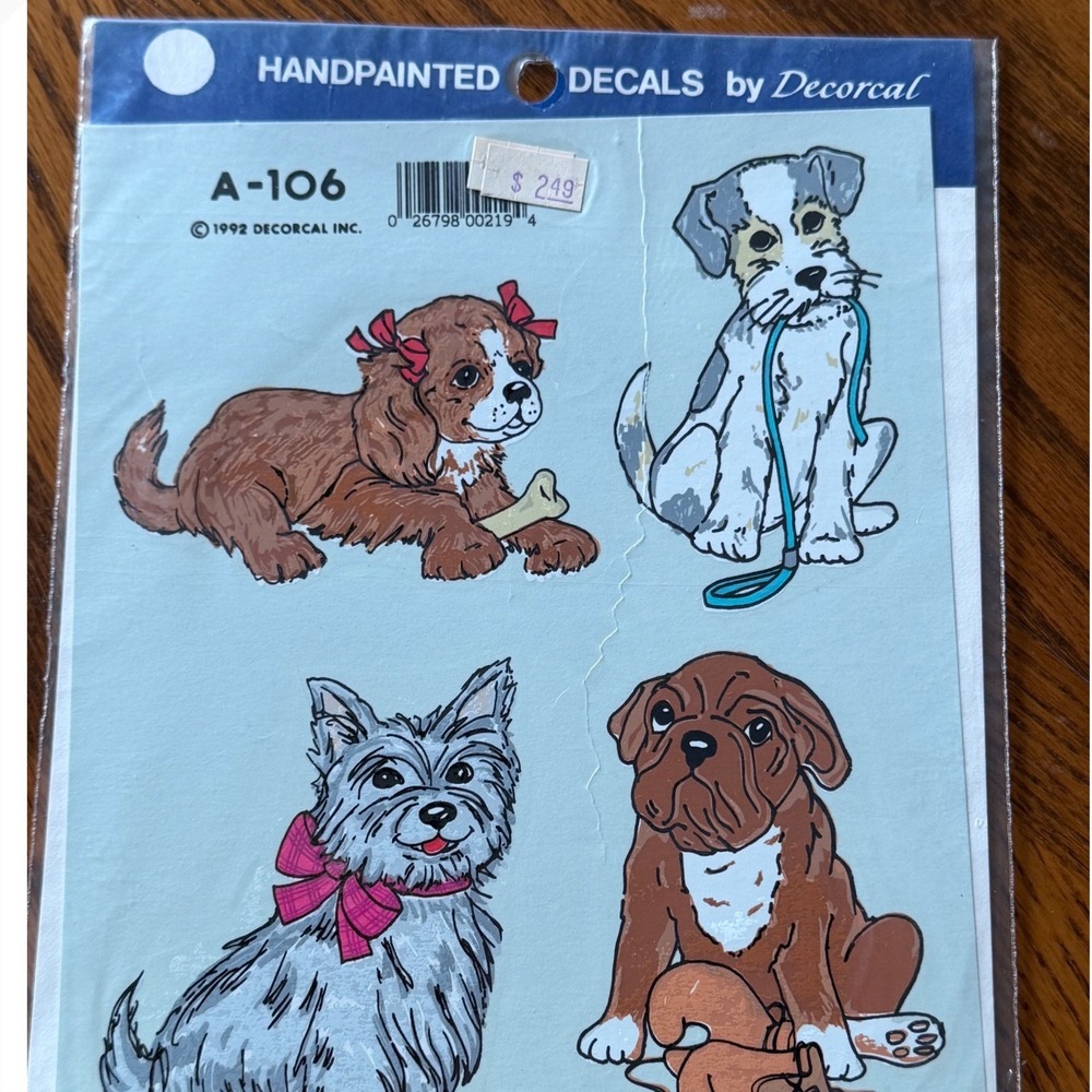 Vintage Dogs Decals New Decoral 90s Handpainted Rare USA Decorating Cute Retro